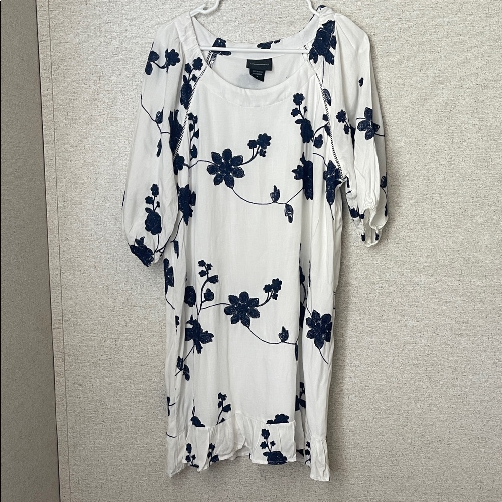 LIV Los Angeles White Dress with Blue Embroidery